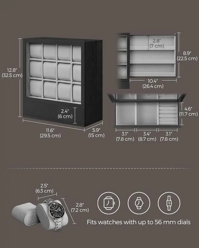 Alt view image 5 of 6 - Watch Box 12-Slot Watch Display Case with Window