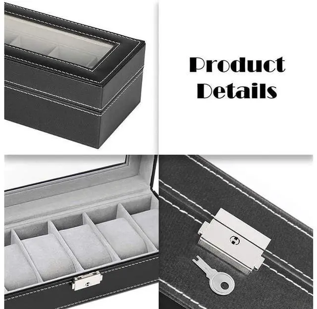 Alt view image 4 of 5 - Watch Box for Men,Organizer 6 Slot Watch Display Case,Men Jewelry Box Storage Case,Lined with Soft Velvet and Holder Organizer for Women -6 Slot, Black