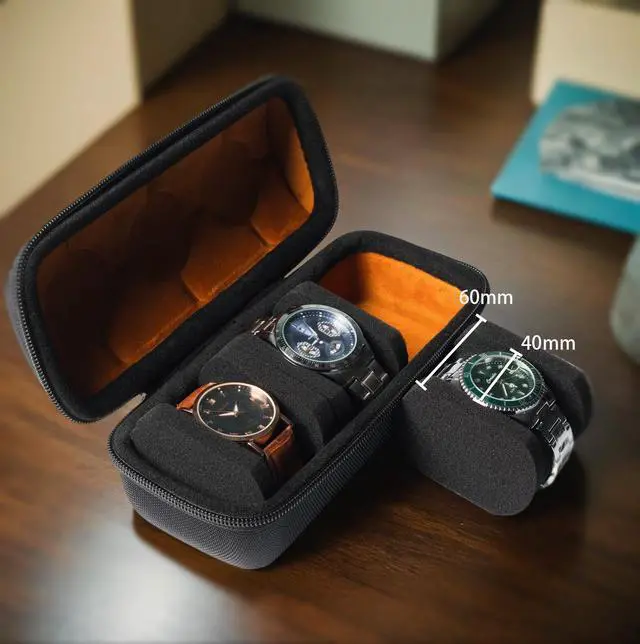 Alt view image 2 of 7 - 3 slots watch case for travel and storage, hard Watch Roll Organizer holder for Men and Women with microfiber lining