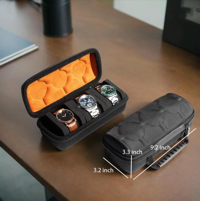 Alt view image 3 of 7 - 3 slots watch case for travel and storage, hard Watch Roll Organizer holder for Men and Women with microfiber lining