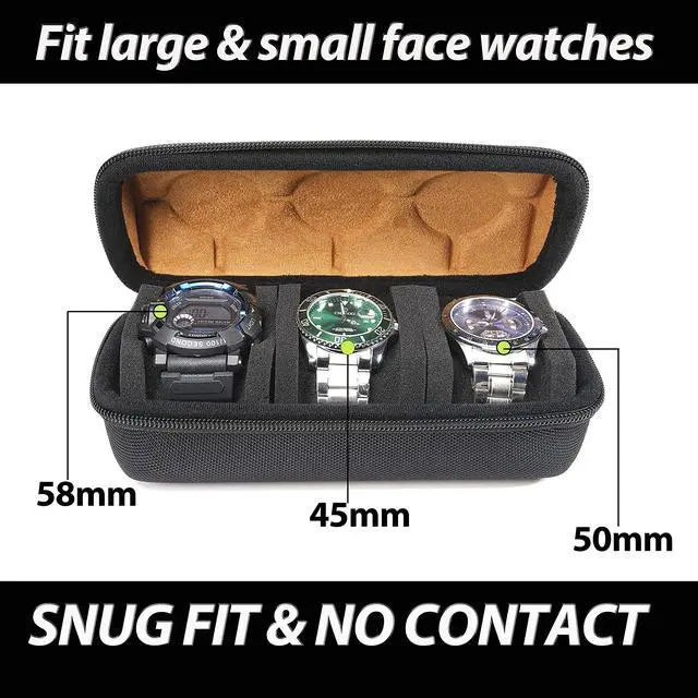 Alt view image 6 of 7 - 3 slots watch case for travel and storage, hard Watch Roll Organizer holder for Men and Women with microfiber lining