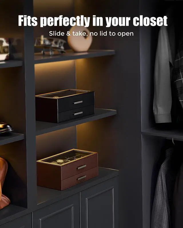 Alt view image 7 of 7 - Watch Case, Mens Jewelry Box for 6 Watch & 5 Sunglasses -Brown