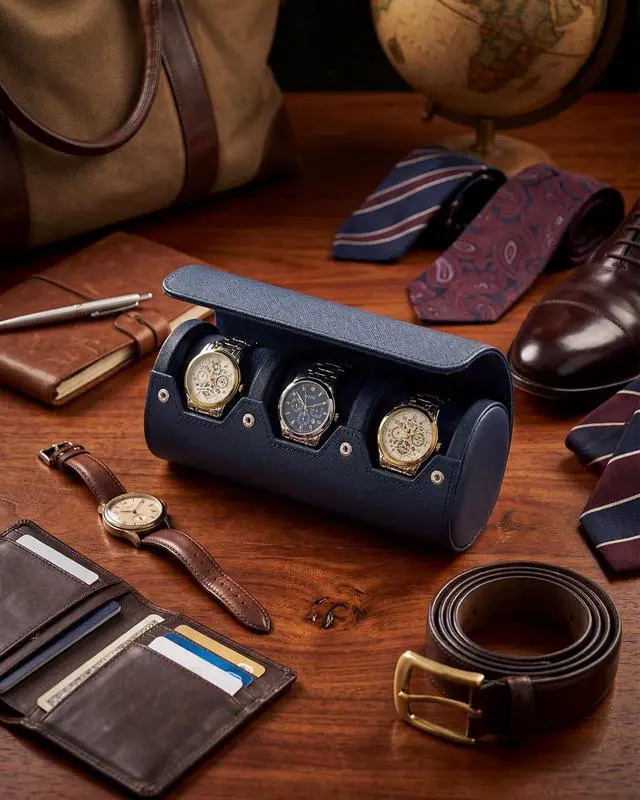 Alt view image 6 of 7 - 3 Watch Travel Case -Classic Leather Watch Case with Perfect Texture. Watch Carrying Case or Organizer for Storage and Display. Ideal Gift for Men Traveling, All Handmade by Artisans