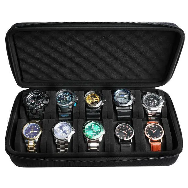 Alt view image 2 of 5 - 10 slots watch travel case, portable hard watch storage organizer box with soft foam inserts