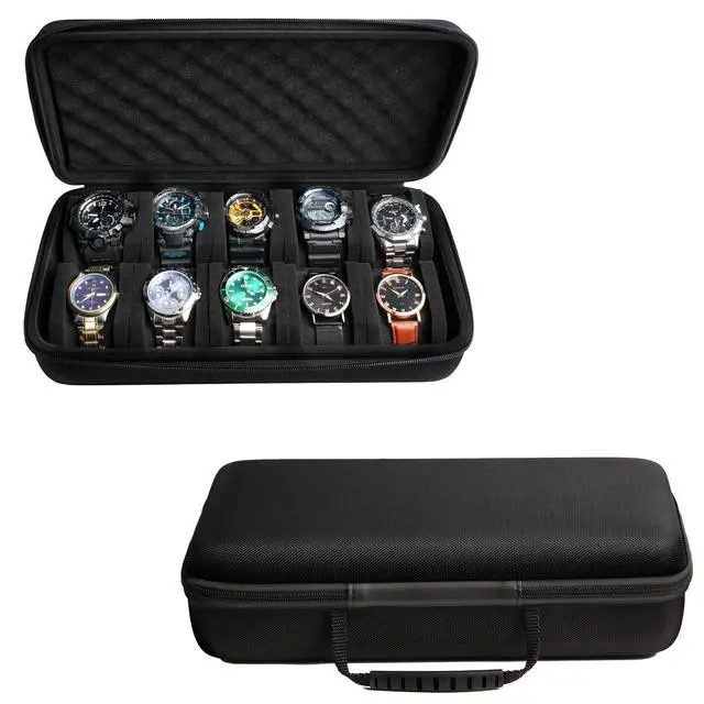 Alt view image 5 of 5 - 10 slots watch travel case, portable hard watch storage organizer box with soft foam inserts
