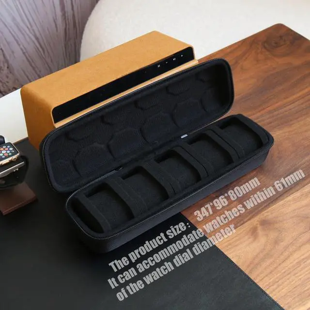 Alt view image 3 of 6 - Hard watch box organizer for men or Women 5 watch travel case Portable Storage watch display holder for Wristwatches and Smart Watches up to 55mm (BLACK 5 SLOT)