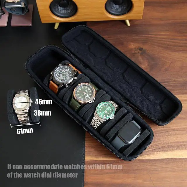 Alt view image 4 of 6 - Hard watch box organizer for men or Women 5 watch travel case Portable Storage watch display holder for Wristwatches and Smart Watches up to 55mm (BLACK 5 SLOT)