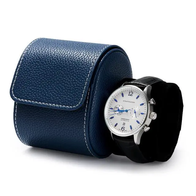 Alt view image 2 of 7 - Luxury Leather Travel Watch Case Single Watch Box for Men and Women Portable Jewelry Watch Storage Roll Organizer(Blue)