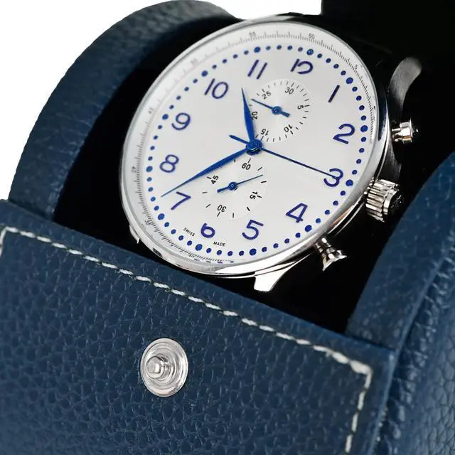Alt view image 4 of 7 - Luxury Leather Travel Watch Case Single Watch Box for Men and Women Portable Jewelry Watch Storage Roll Organizer(Blue)