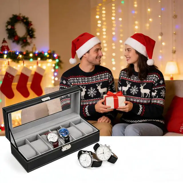Alt view image 3 of 7 - 6 Slots Watch Box Organizer for Men, Black Watch Holder Display Case