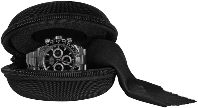 Alt view image 2 of 7 - Travel Watch Case | Single Watch Box w/Zipper for Storage | Cushioned Round Portable Watch Case for Travel | Fits all Wristwatches and Smart Watches up to 50mm (Black)