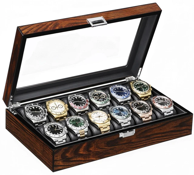 Main image of Watch Case, 12-Slot Watch Box Organizer with Large Glass Lid