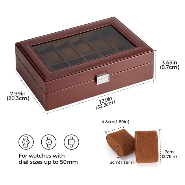 Alt view image 5 of 7 - Watch Box Organizer, 12 Slot Watch Display Case, Brown