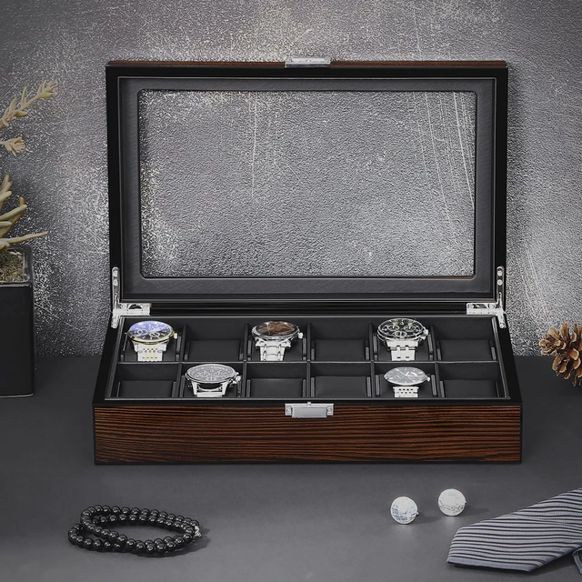 Alt view image 4 of 7 - Watch Case, 12-Slot Watch Box Organizer with Large Glass Lid