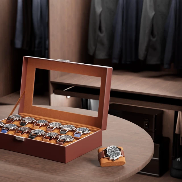 Alt view image 7 of 7 - Watch Box Organizer, 12 Slot Watch Display Case, Brown