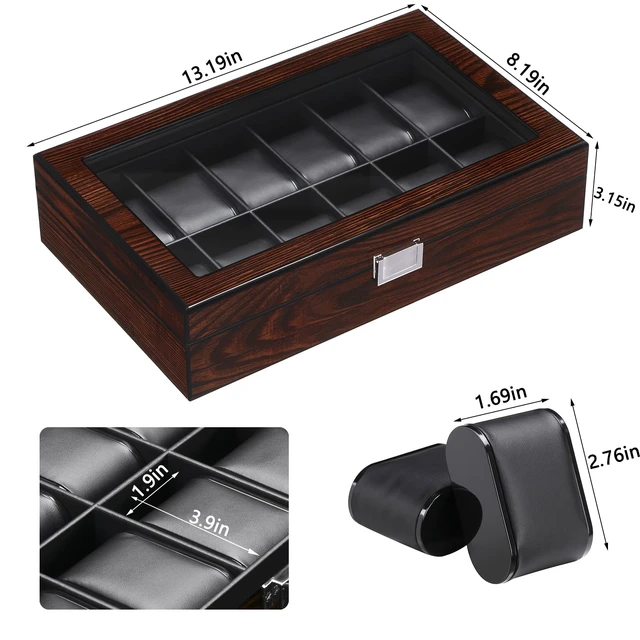 Alt view image 5 of 7 - Watch Case, 12-Slot Watch Box Organizer with Large Glass Lid