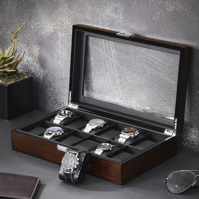 Alt view image 7 of 7 - Watch Case, 12-Slot Watch Box Organizer with Large Glass Lid