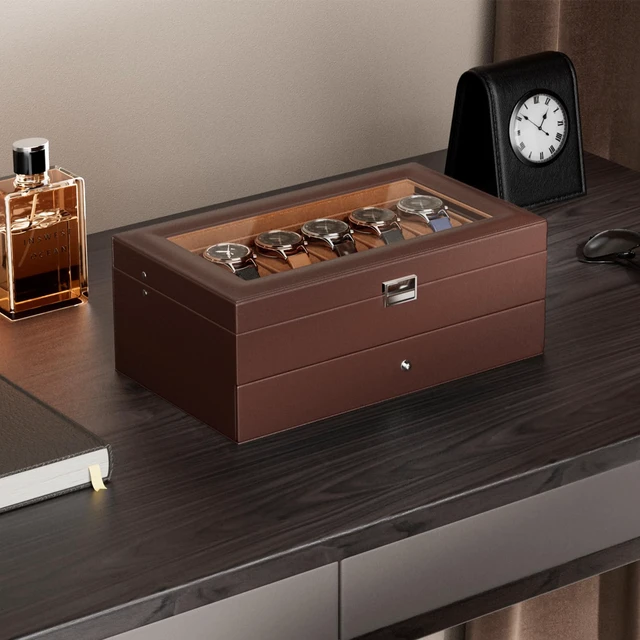 Alt view image 4 of 7 - Watch Box, 12 Slot Watch Case for Men with Drawer, Espresso
