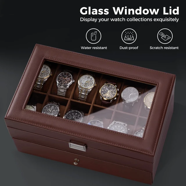 Alt view image 5 of 7 - Watch Box, 12 Slot Watch Case for Men with Drawer, Espresso