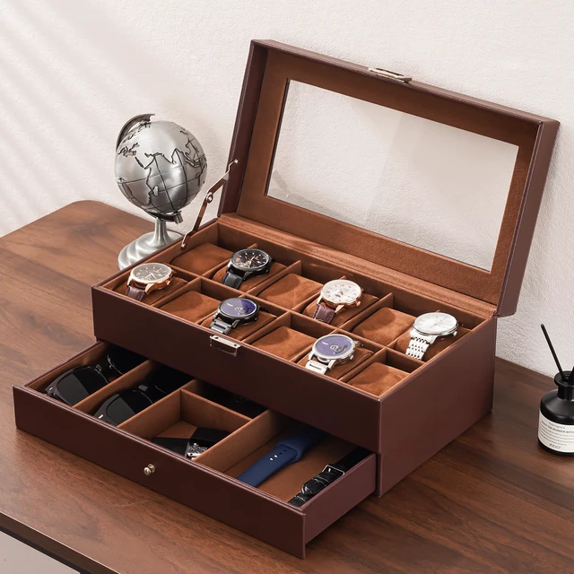 Alt view image 6 of 7 - Watch Box, 12 Slot Watch Case for Men with Drawer, Espresso