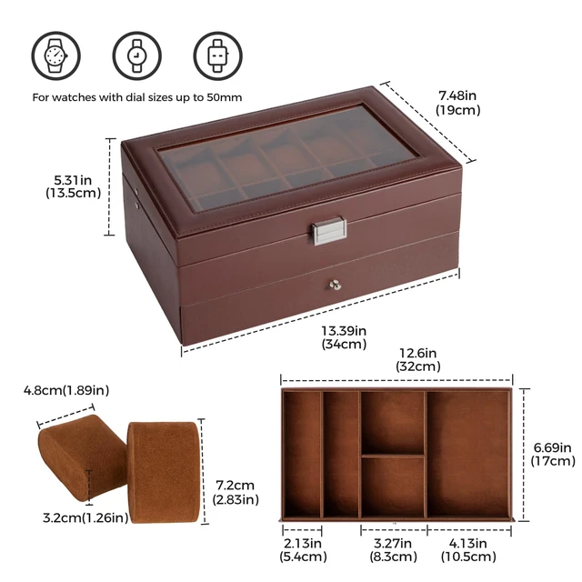 Alt view image 7 of 7 - Watch Box, 12 Slot Watch Case for Men with Drawer, Espresso