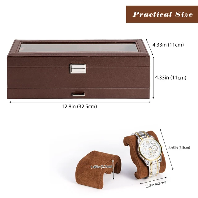 Alt view image 6 of 7 - Watch Box, 6 Slot Watch Display Case with Drawer -Espresso