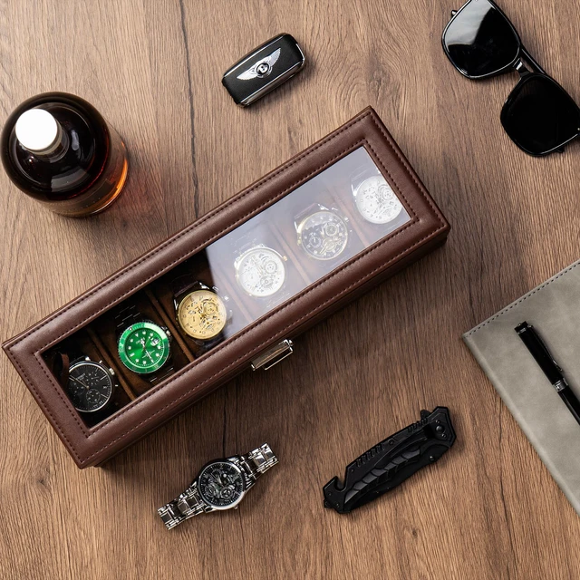 Alt view image 4 of 7 - Watch Box, 6 Slot Watch Display Case with Drawer -Espresso