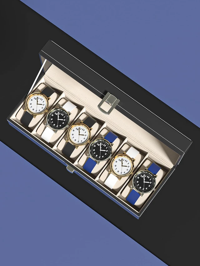Alt view image 3 of 6 - Watch Display Case For Men,Leather Watch Organizer Box,Watch Travel Organizer Tray,Watch Collection Storge Holder For Women (Black Leather, 6 Slots)