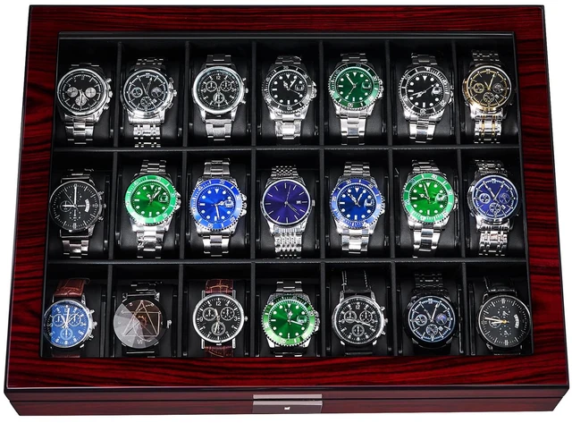 Main image of 21 Slot Watch Cases for Men, Watch Box Organizer with Large Glass