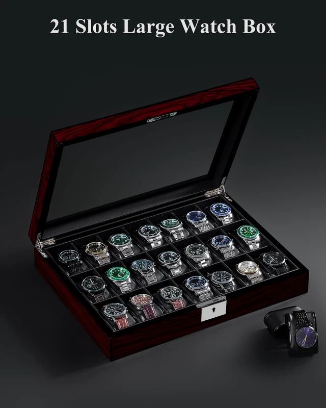 Alt view image 2 of 7 - 21 Slot Watch Cases for Men, Watch Box Organizer with Large Glass