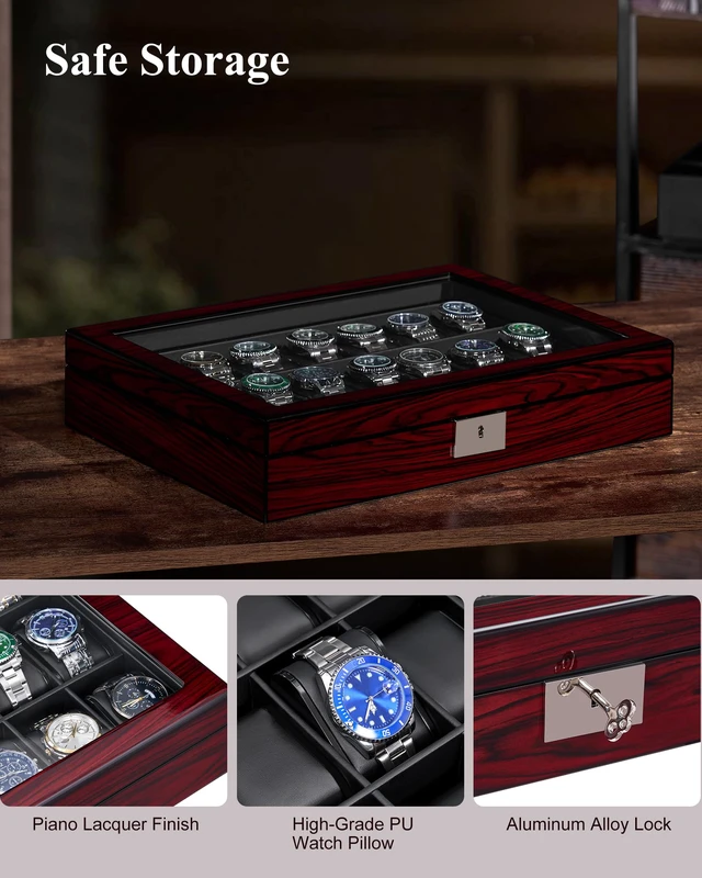 Alt view image 3 of 7 - 21 Slot Watch Cases for Men, Watch Box Organizer with Large Glass