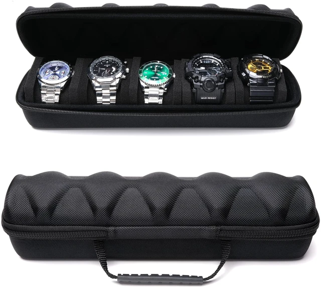 Main image of 5 slots Watch travel case, hard watch storage organizer box with soft foam insert, watch holder, fit up to 55mm face watch