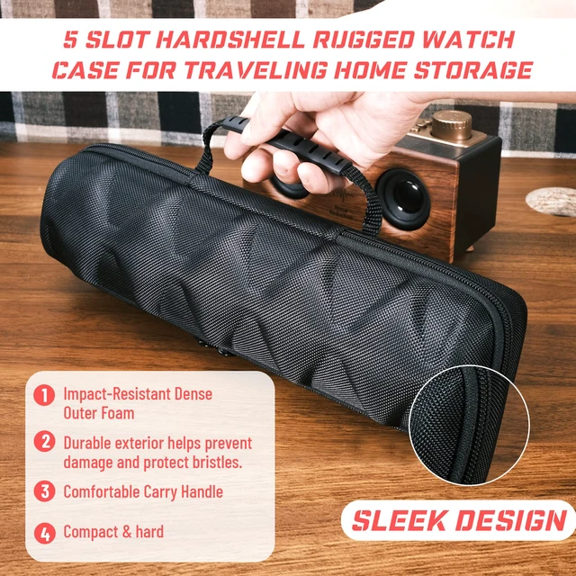 Alt view image 5 of 7 - 5 slots Watch travel case, hard watch storage organizer box with soft foam insert, watch holder, fit up to 55mm face watch