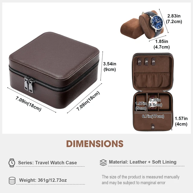 Alt view image 6 of 7 - Travel Watch Case, 3 Slots Mens Jewelry Box -Brown