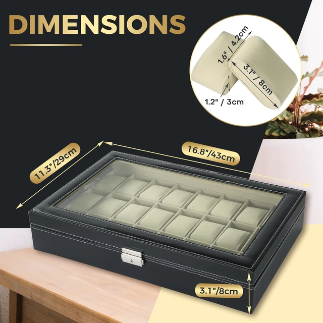 Alt view image 2 of 6 - Watch Box 24 Slots, Elegant Watch Display Case Glass Top (Beige)