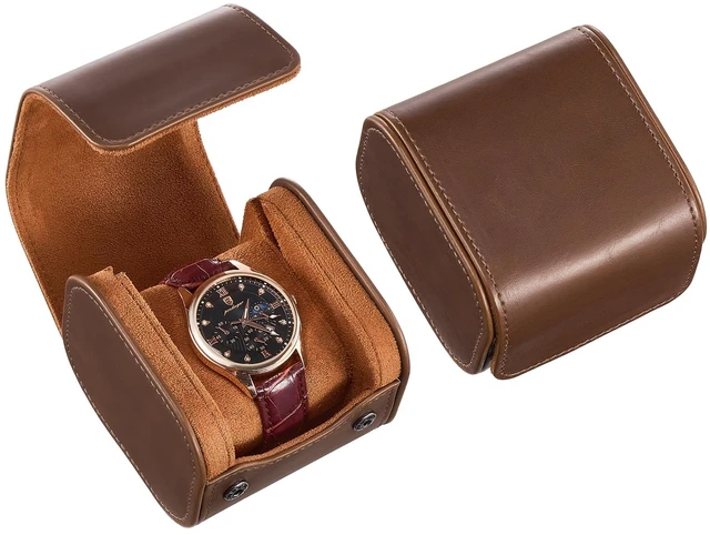 Main image of Watch Travel Case, Single PU Leather Watch Roll Box for Men, Brown