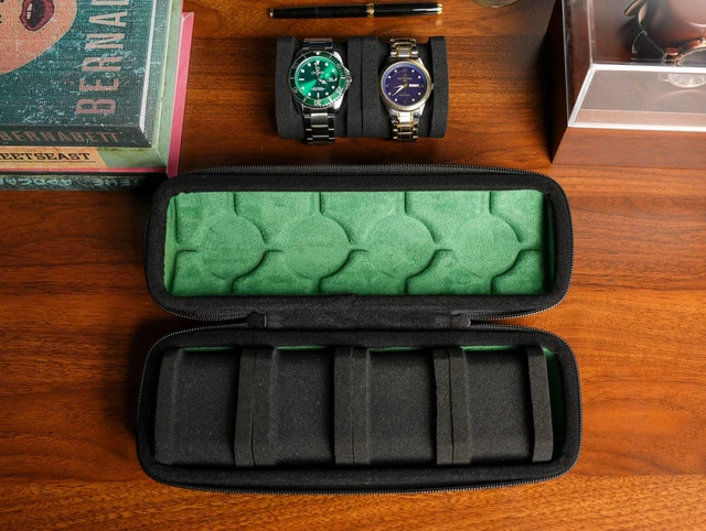 Alt view image 4 of 7 - 4 slots Watch travel case, hard watch box storage organize holder, with soft foam insert fit watches up to 55mm face,green microfiber lining