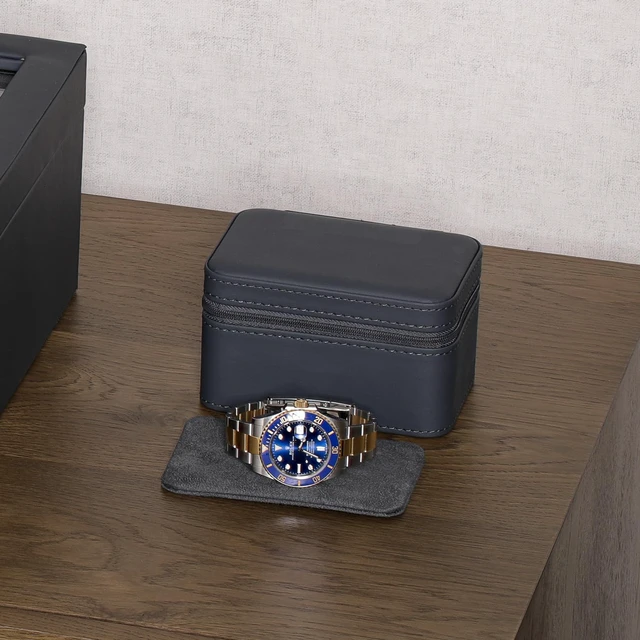 Alt view image 3 of 3 - 2 Watch Travel Case for Men | Compact PU Leather Protective Box with Microsuede Interior | Fits Watches & Smartwatches Up to 55mm (Carbon)