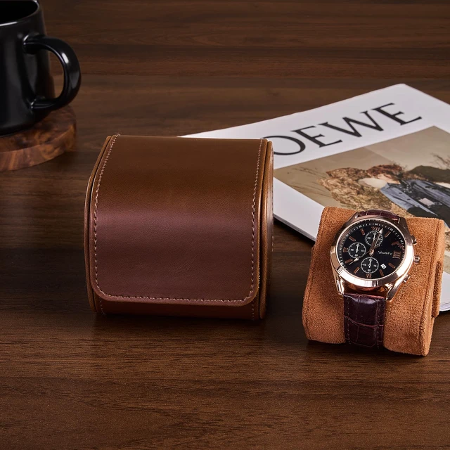 Alt view image 2 of 7 - Watch Travel Case, Single PU Leather Watch Roll Box for Men, Brown