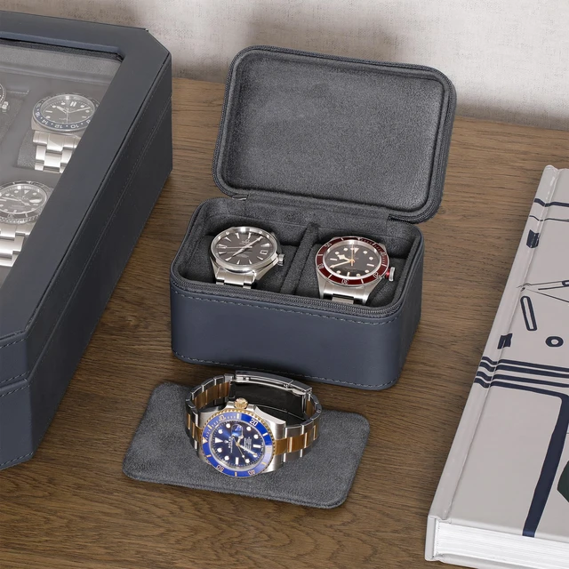Alt view image 2 of 3 - 2 Watch Travel Case for Men | Compact PU Leather Protective Box with Microsuede Interior | Fits Watches & Smartwatches Up to 55mm (Carbon)
