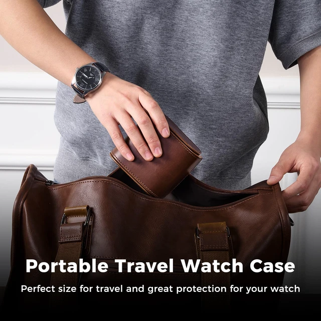 Alt view image 4 of 7 - Watch Travel Case, Single PU Leather Watch Roll Box for Men, Brown