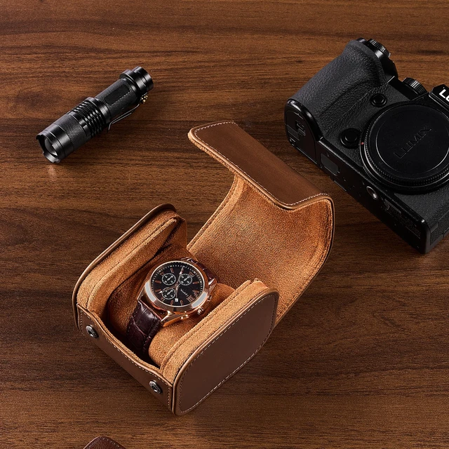 Alt view image 7 of 7 - Watch Travel Case, Single PU Leather Watch Roll Box for Men, Brown