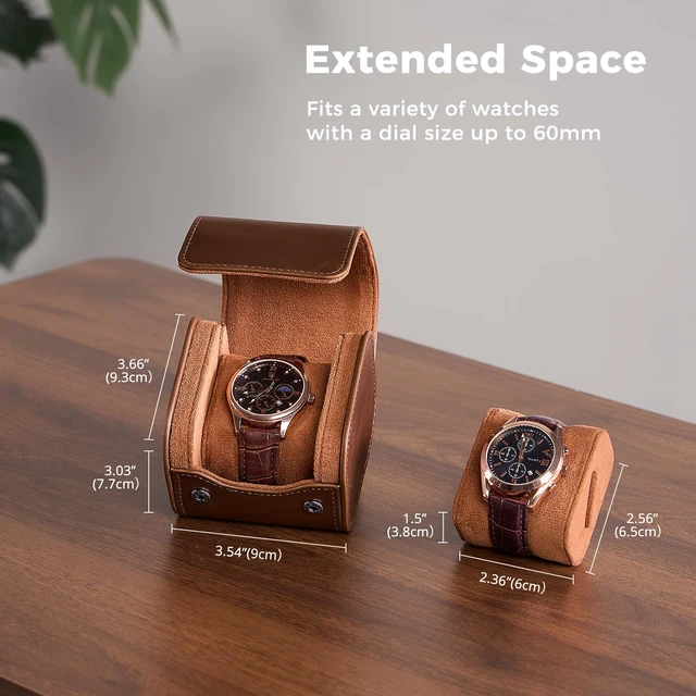 Alt view image 6 of 7 - Watch Travel Case, Single PU Leather Watch Roll Box for Men, Brown