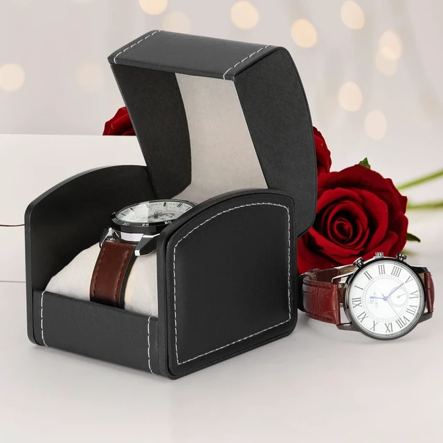 Alt view image 7 of 7 - Luxury Single Watch Gift Box with Removable Pillow, PU Leather Single Watch Case Wristwatch Jewelry Storage Display Holder Cases for Men and Women (Black)