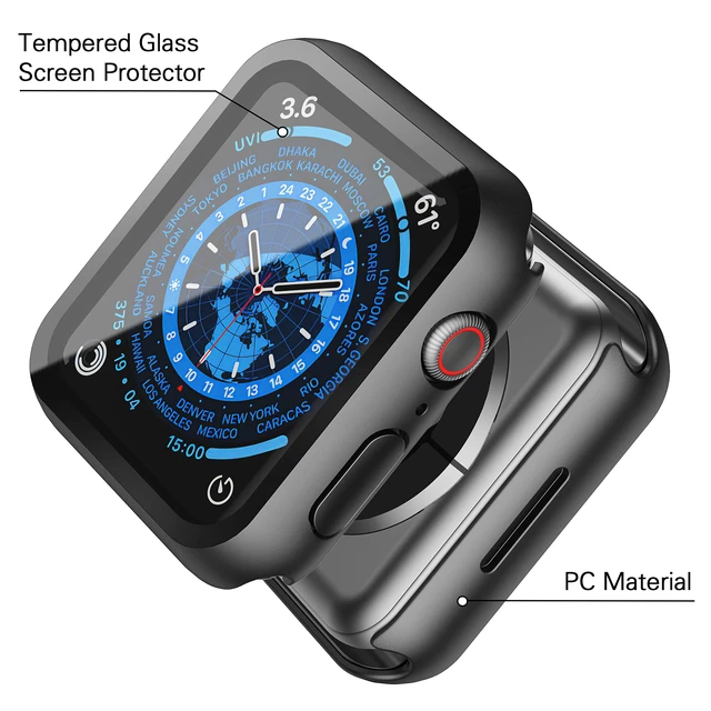 Alt view image 4 of 7 - 2 Pack Hard PC Case with Tempered Glass Screen Protector Compatible with Apple Watch Series 9 (2023) Series 8 Series 7 45mm, Ultra-Thin Scratch Resistant Cover for iWatch S9/S8/S7, Black