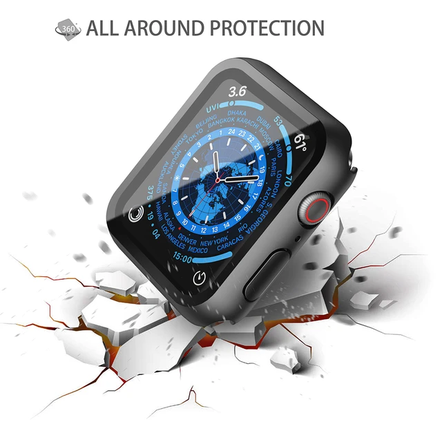 Alt view image 5 of 7 - 2 Pack Hard PC Case with Tempered Glass Screen Protector Compatible with Apple Watch Series 9 (2023) Series 8 Series 7 45mm, Ultra-Thin Scratch Resistant Cover for iWatch S9/S8/S7, Black