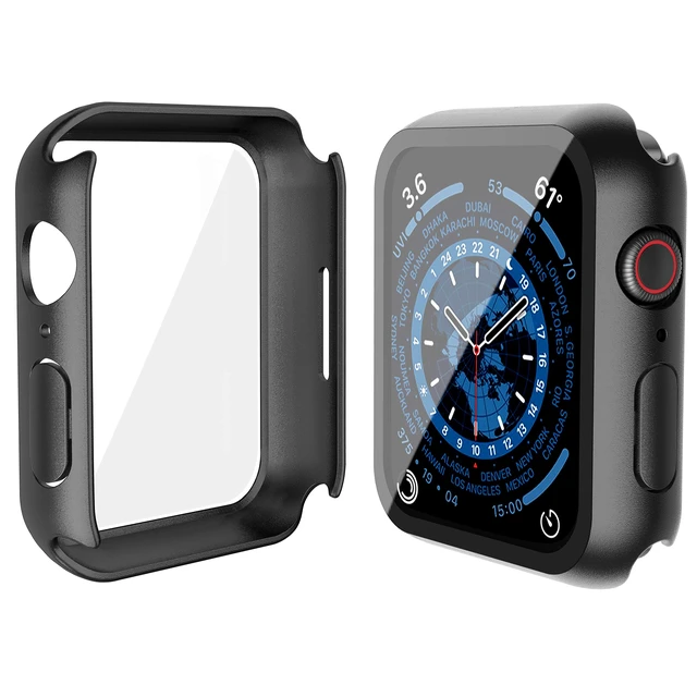 Alt view image 6 of 7 - 2 Pack Hard PC Case with Tempered Glass Screen Protector Compatible with Apple Watch Series 9 (2023) Series 8 Series 7 45mm, Ultra-Thin Scratch Resistant Cover for iWatch S9/S8/S7, Black