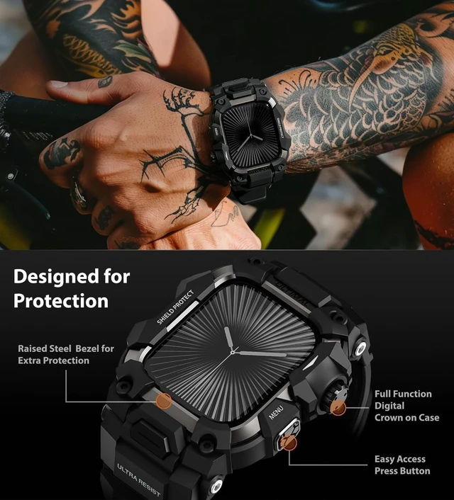 Alt view image 3 of 6 - Rugged Case with Band for Apple Watch 46mm,Compatible with Apple Watch Series 11/10, Military Grade Shockproof Bumper Cover for iWatch Tactical Band Men (Black, 46mm)