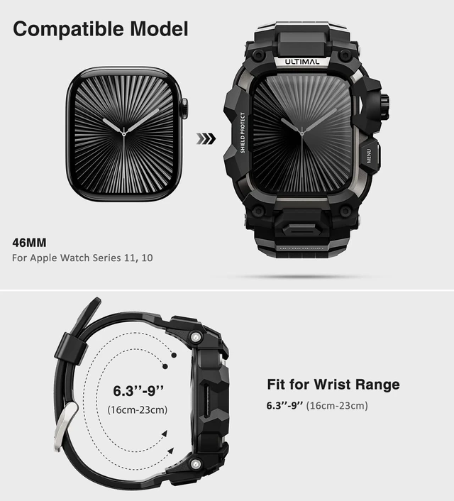 Alt view image 2 of 6 - Rugged Case with Band for Apple Watch 46mm,Compatible with Apple Watch Series 11/10, Military Grade Shockproof Bumper Cover for iWatch Tactical Band Men (Black, 46mm)