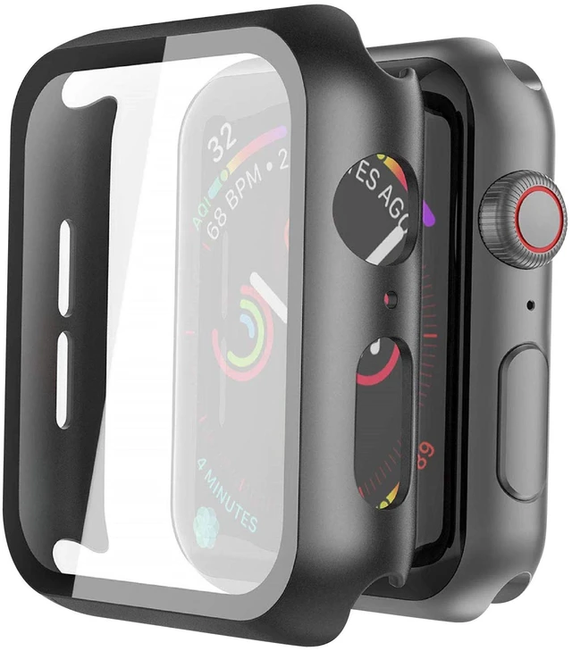 Main image of 2 Pack Hard PC Case with Tempered Glass Screen Protector Compatible with Apple Watch SE 3 (2025) SE 2 SE Series 6 Series 5 Series 4 40mm, Black